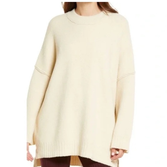 Free People Peaches Tunic Sweater Cream Oversized Slouchy Boho Pullover - Picture 2 of 7